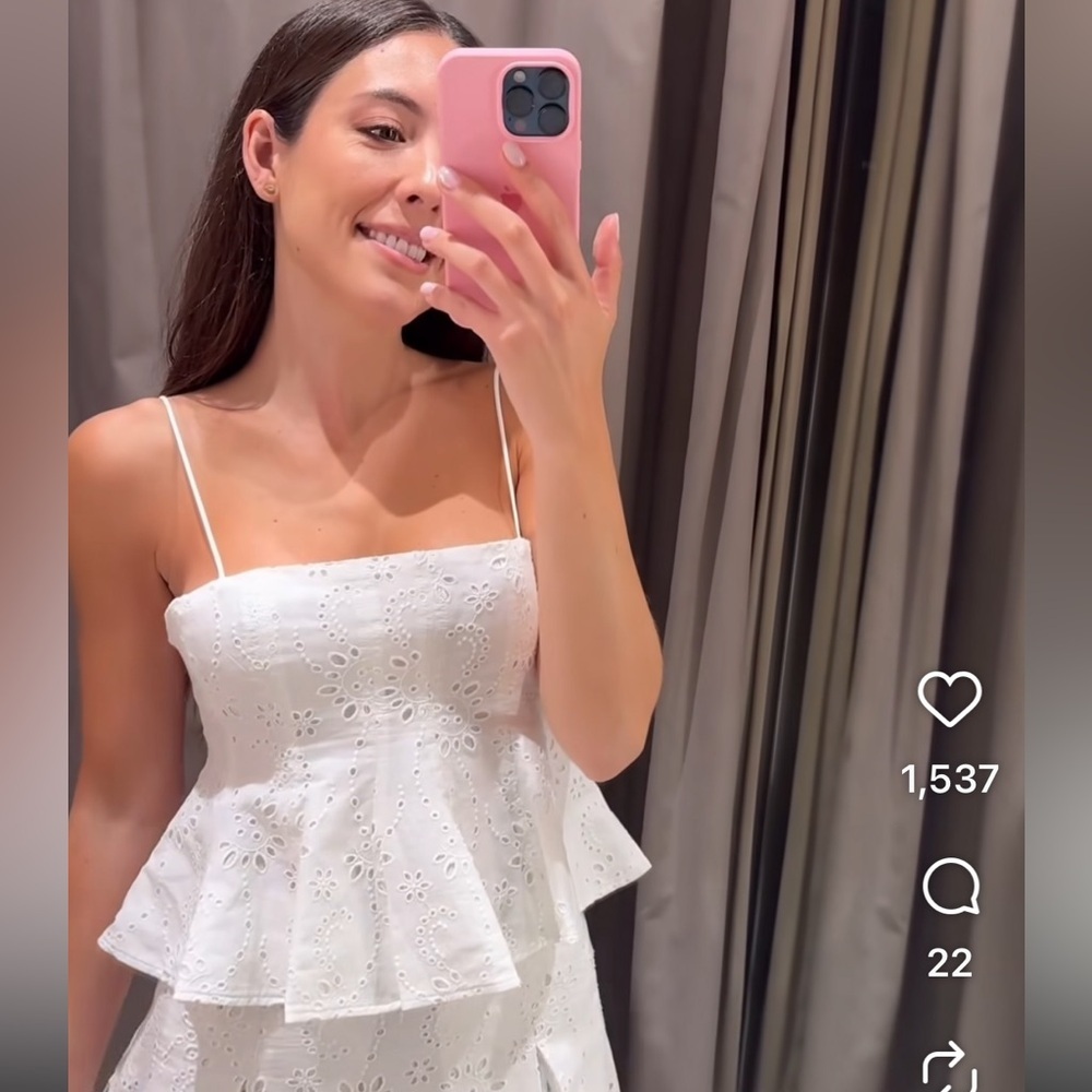 Zara White Eyelet Tiered Spaghetti Strap Top